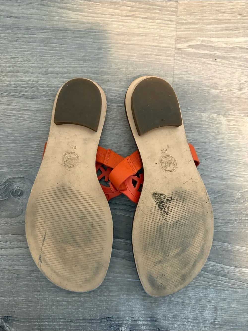 Michael Kors Coral Orange MK Logo T-Strap Sandals - Picture 3 of 3